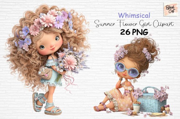 Download Whimsical Summer Flower Girl Clipart PNG - Girl Collection